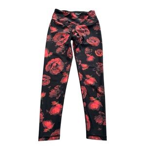 Victoria's Secret Black Leggings with Red Floral Pattern Size M